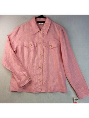 Vintage Harvé Benard Linen Button-Up Shirt-Jacket 12 Pink Coastal Layers Casual